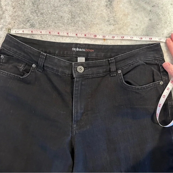 Style & Co Denim Curvy Modern Boot Black Denim with Bedazzled Pockets Size 12 - Picture 6 of 11